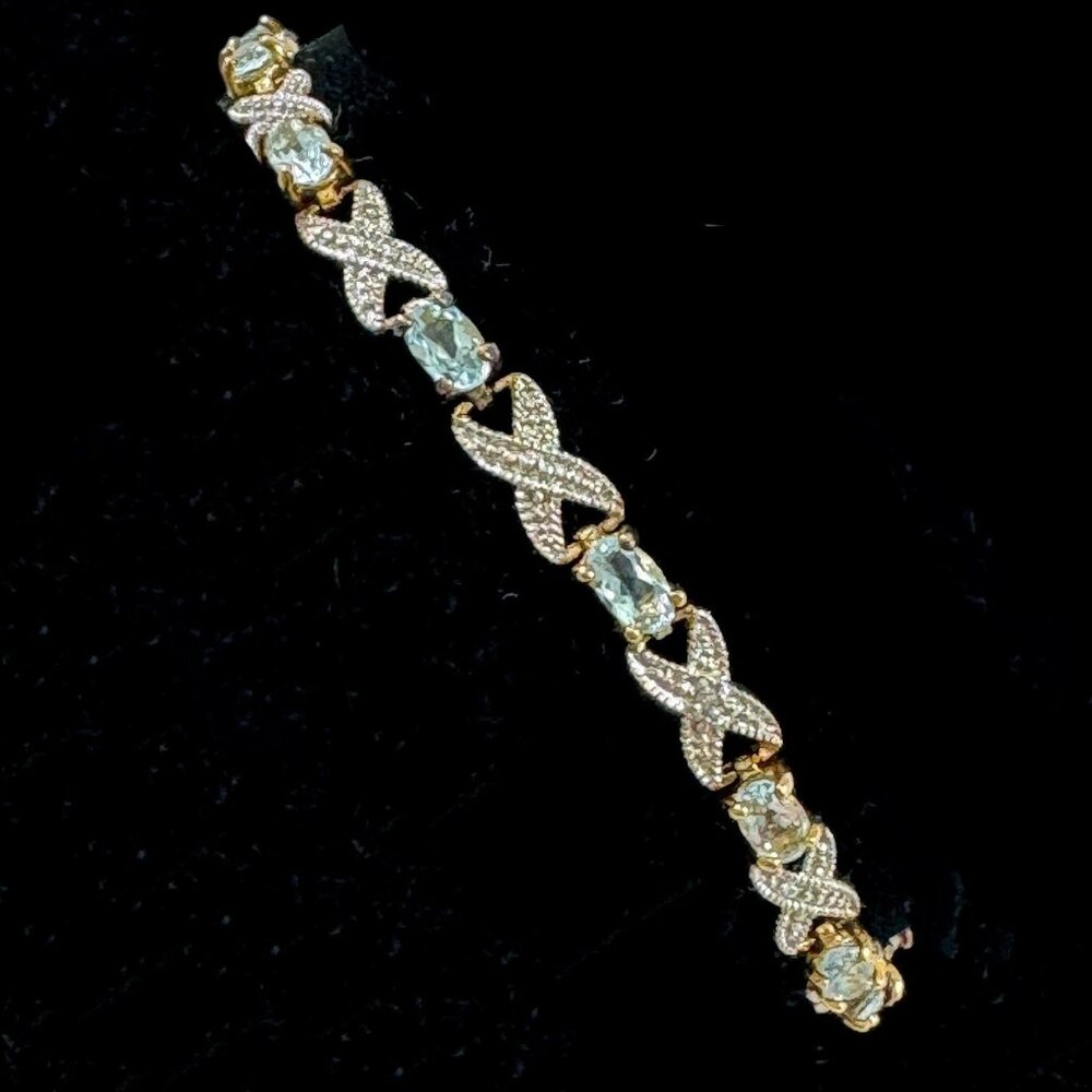 DBJ Dee Berkley Jewelry XO Tennis Bracelet Gold Vermeil Blue Topaz Diamond